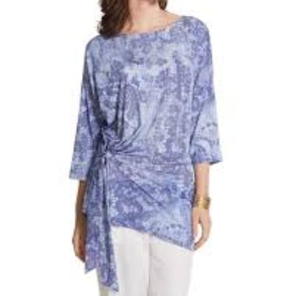 Chicos Black Label Blue Side Tie Drop Shoulder Tunic Top Womens Size 2 US Large - Picture 9 of 9